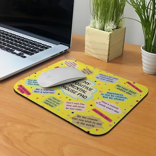 Non-Slip Rectangle Mousepad, WIRESTER Positive Mental Quotes Yellow Background Mouse Pad for Home, Office and Gaming Desk