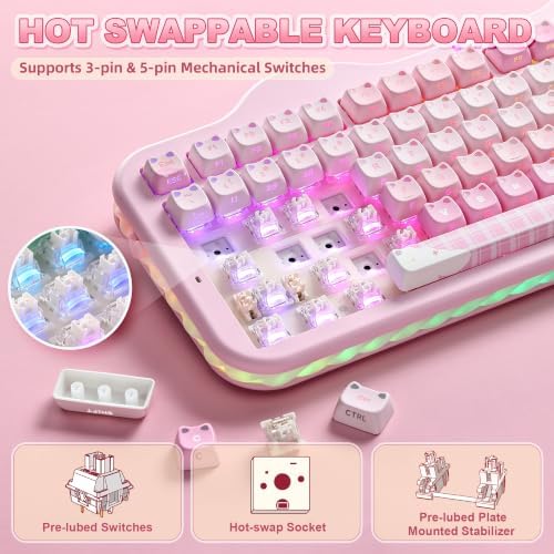 YUNZII C98 Cute Wireless Mechanical Keyboard(Pink Mao, Milk Switch)