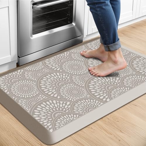 Mattitude 4/5 Inch Kitchen Mat, 17.3x28in Heavy Duty Ergonomic Comfort Foam Standing Desk Mat, Waterproof Non-Slip Standing Mats and Rugs for Kitchen, Office, Khaki