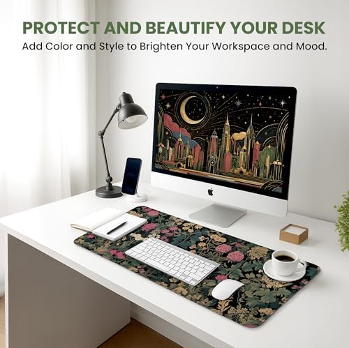 Aesthetic Desk Mat, Cute Vintage Garden Desk Pad Protector for Work & Decor, 35.4" x 15.7", Pretty Non-Slip Extended Mouse Pad for Office or Home