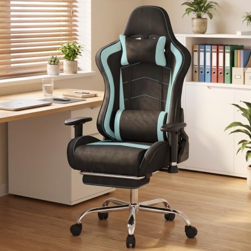 LUCKRACER Gaming Chair High Back Ergonomic Computer Chair with Breathable Fabric, with Lumbar Support, 8-Way Adjustable Armrests, Integrated Frame for Office Study Gaming, Light Blue