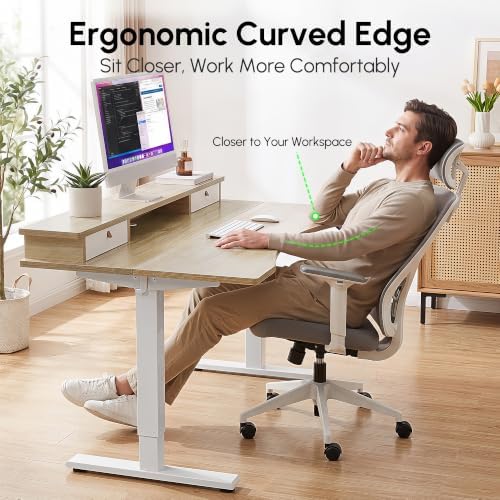 TIQLAB Standing Desk with Drawers&Cable Management, 63''*28'', Maple