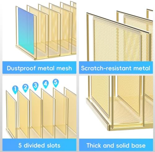 File Organizer for Desk, 5-Section Vertical File Sorter, Paper Holder Organizer Standing Metal File Folder for Office Home Classroom, Gold
