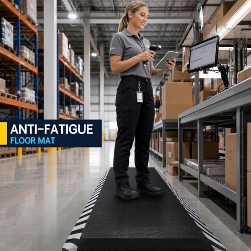 FEATOL Anti Fatigue Mat Industrial, Ergonomic Standing Floor Mat for Work for Stand, Safety Support for Leg & Back Pain(White Border,20" x 48",1PC)