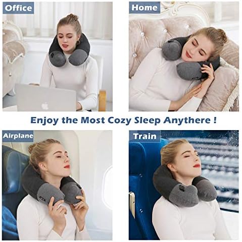 Keemall Inflatable Travel Neck Pillow for Airplane, Car & Long Flight Sleep