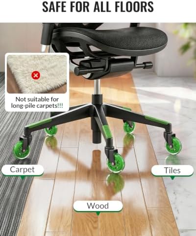 HOLKIE Gaming Chair Wheels Green Core Silent Roller Blade Casters