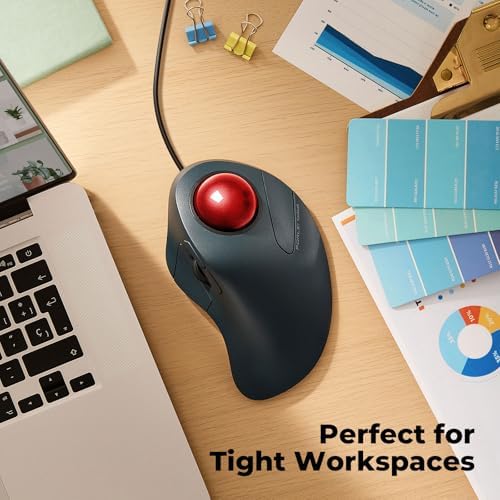 Wired Ergonomic Trackball Mouse for Large Hands, 44mm Index Finger Control