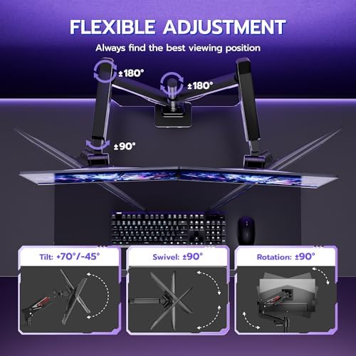 ARES WING Heavy-Duty Gas Spring Dual Ultrawide Monitor Arm57 60Lbs USB VESA