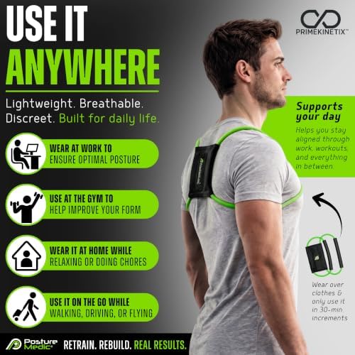 PostureMedic Original Strength Dynamic Posture Corrector for Men & Women – Active Resistance Training System for Back, Neck & Shoulder Pain Relief – Strengthen Muscles & Improve Alignment - Medium (Green)