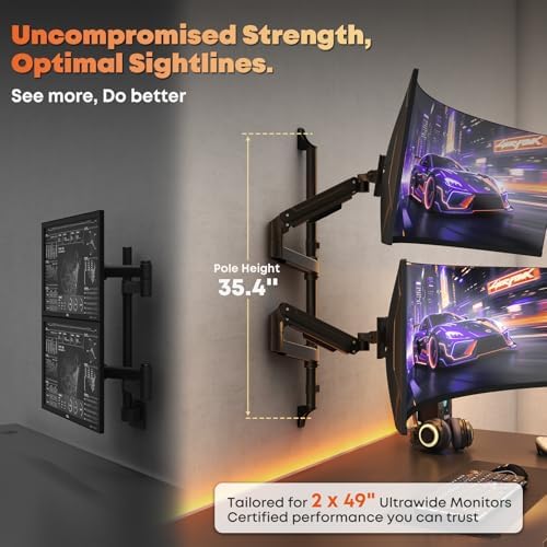 PUTORSEN Dual Monitor Wall Mount Fits 17-49" Ultrawide Screens, Black