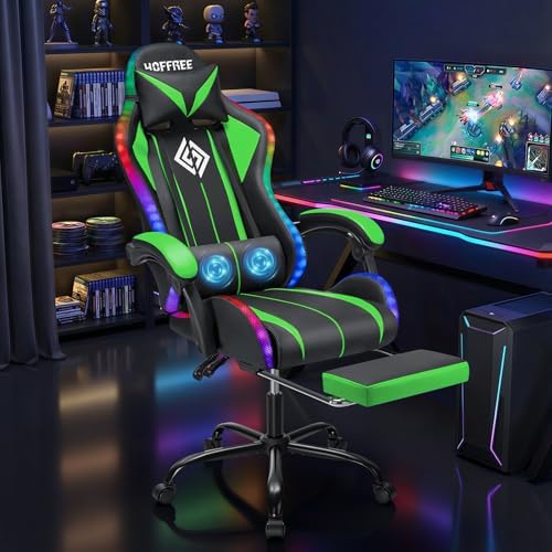 HOFFREE LED Gaming Chair with Massage RGB Lights Computer Game Chair-Green