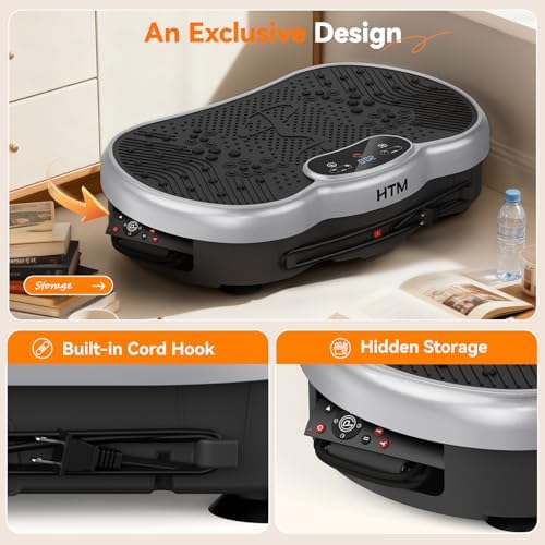 HTM Vibration Plate Exercise Machine, 9 Modes & 120 Speeds, Body Shake Plate with Resistance Bands Slot & Remote Control, Shake Board for Weight Loss Fat Burner Home Fitness Workout
