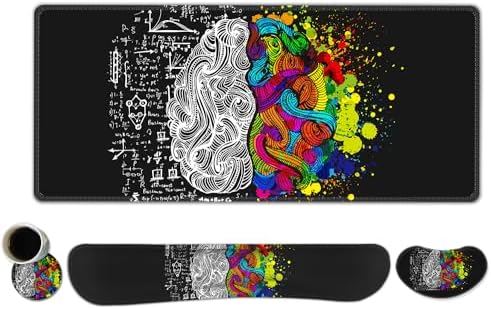 ToLuLu Extended Gaming Mouse Pad, Memory Foam Ergonomic Keyboard Mouse Wrist Rest Support Set, Large Desk Mat with Stitched Edges, Non-Slip Base Mousepad for Home Office Game, Left & Right Brain