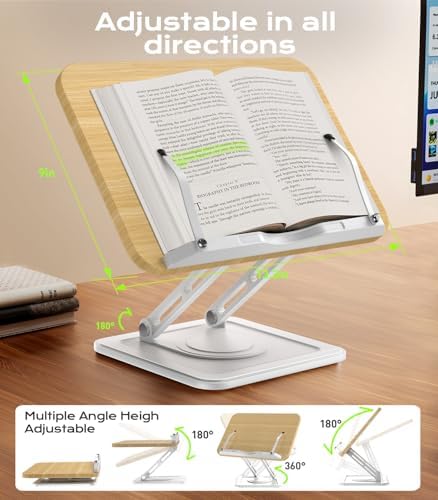 LOXP Ergonomic Book Stand for Reading, 360° Rotating Holder with Page Clip