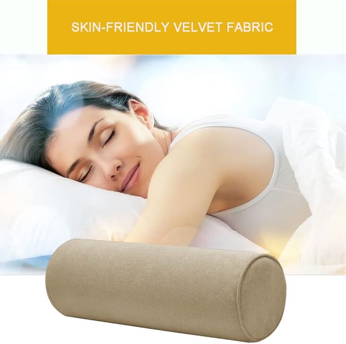 Cylinder Round Memory Foam Support Pillows Cervical Neck Roll Pillow with Pillowcase Soft, Comfortable and Breathable for Sleeping, Chair, Car, Sofa，Travel Light coffee-24X6