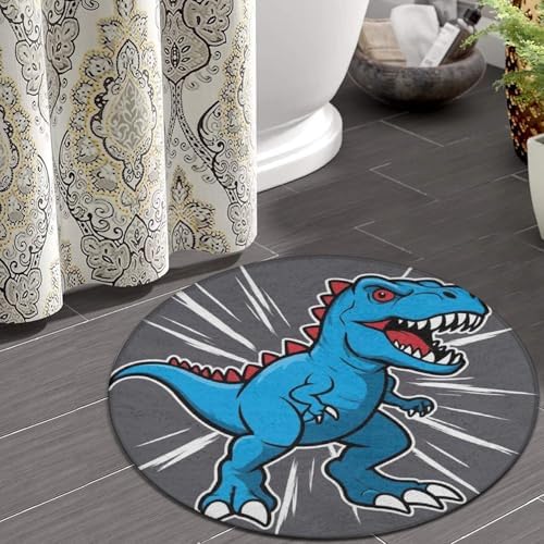 Fashion Round Area Rug Large Non Slip Carpet, Dino Dinosaur Unisex Home Decor Mat