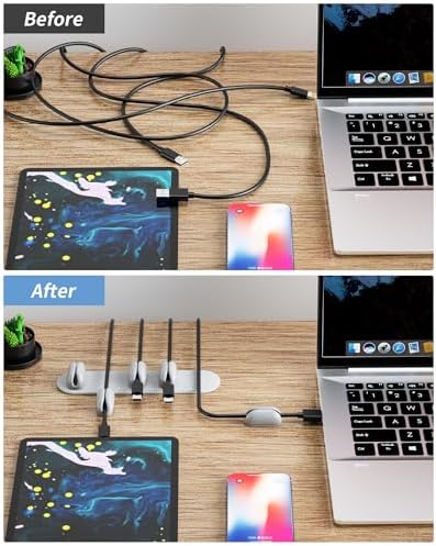 5-Pack Magnetic Cable Clips Cord Organizer - Smoothly Adjustable, Puretor Desk Cable Management Clips. Ideal Wire Holders for Desktop, Nightstand, Wall - Perfect for Home Office, Phone, Car (Grey)