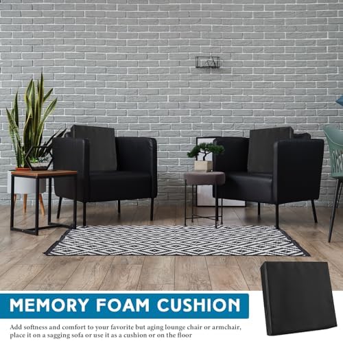 Menkxi 20 x 20 x 5 Inch Leather Memory Foam Seat Cushion for Chair Extra Large Chair Cushions with Cover Waterproof Non Slip Thick Pad for Recliner Couches, Relief and Comfort(Black)
