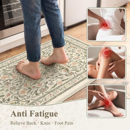 KIMODE Anti Fatigue Kitchen Mats for Floor, Boho Floral Kitchen Rugs Sets