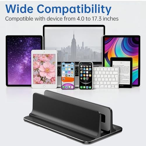 Vertical Laptop Stand for Desk Aluminum Book Holder with Adjustable Slot Desktop Accessories for MacBook Pro/Air Gaming Laptops, Black