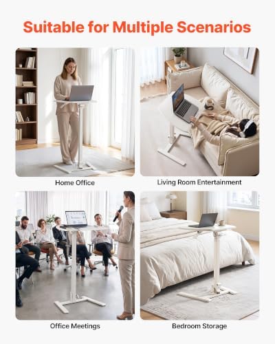 VEVOR Standing Desk, Adjustable Height Mobile Stand Up Desk with Tilting Desktop, 25.6 x 19 in Small Computer Sit Stand Workstation, 33 lbs Capacity, Pneumatic Lift for Home Office, Fully Assembled