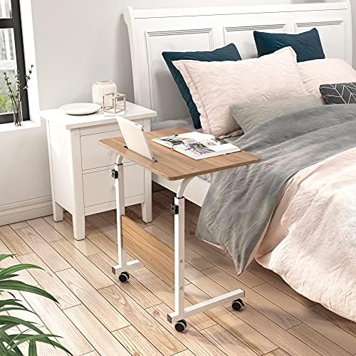 DlandHome 23.6 Inches Rolling Desk with Wheels Adjustable Height, Oak