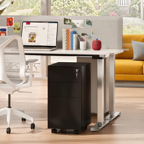 DEVAISE 3 Drawer File Cabinet with Lock, Fully Assembled Except Casters