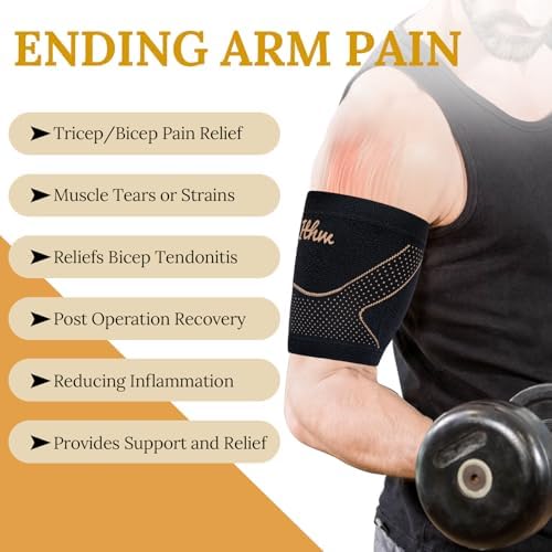 Copper Bicep Tendonitis Brace, Upper Arm Compression Sleeve for Pain Relief