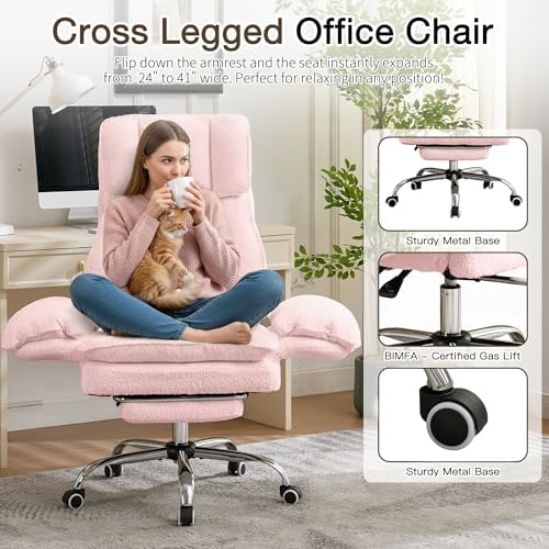 JOMEED Cloud Cross Legged Office Chair with Footrest,Flip Armrest,Pink