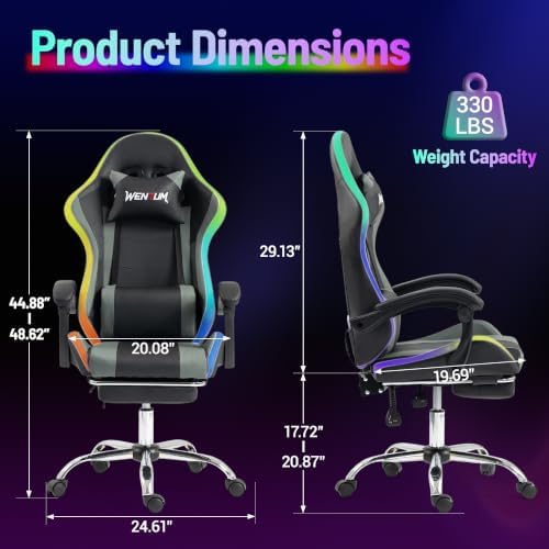 RGB Gaming Chair with Massage, Black/Grey