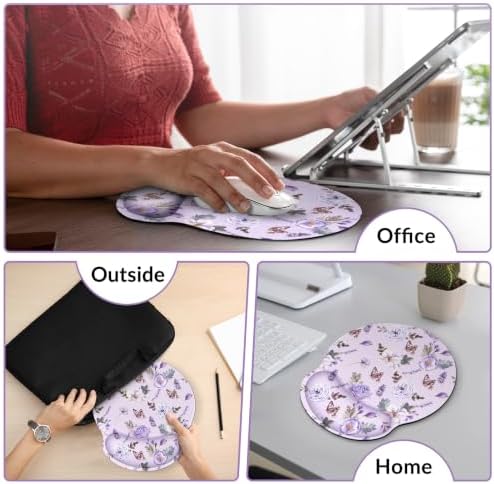 KONVINIT Ergonomic Mouse Pad with Wrist Rest, Small Mousepad with Non-Slip Rubber Base and Smooth Surface, Purple Mouse Pads for Desk, Office Desk Accessories