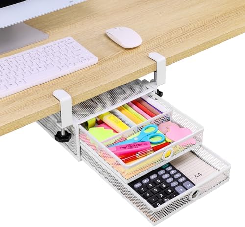 ROSYLINE Under Desk & Desktop Drawer Organizer, 2-Tier Big Capacity