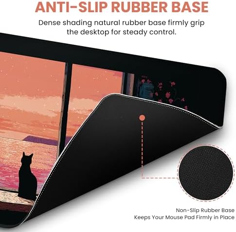 Aesthetic Desk Mat, Cute Cozy Cat Desk Pad Protector for Work & Decor, 31.5" x 11.8", Pretty Non-Slip Extended Mouse Pad for Office or Home