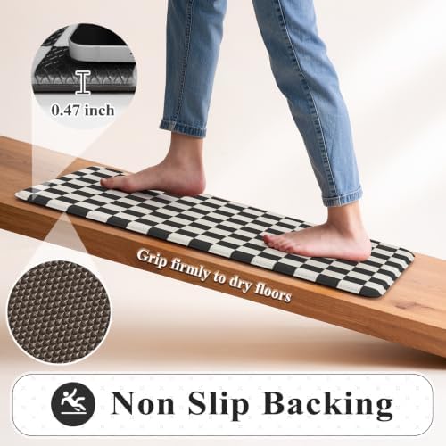 KIMODE Kitchen Mats Cushioned Anti Fatigue,Black and White Rugs for Kitchen