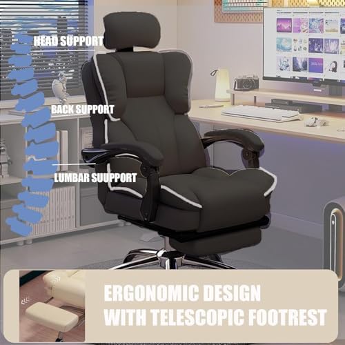 Office Chair with Headrest High Back Executive Desk Chair with Leg Rest Ergomomic Lumbar Support Computer Gaming Chairs for Home Office, White