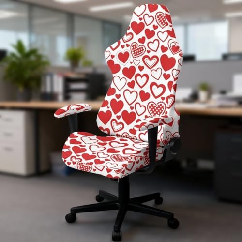 Valentines Day Heart Print Stretch Gaming Chair Cover with Armrest Covers Anti Dust Breathable Gaming Chair Slipcover