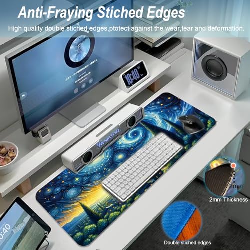 Gaming Mouse Pad 31.5x11.8 inch XL Large Extended Mouse Pad, Big Mousepad Desk Mat for Computer with Non-Slip Rubber Base and Stitched Edge-Blue Galaxy