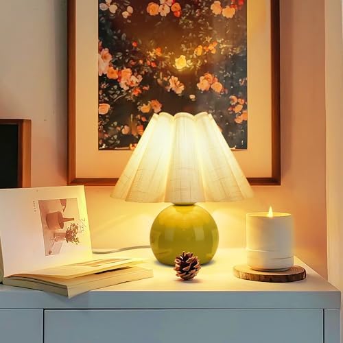 Green Small Touch Control Table Lamp for Bedroom, Green Bedside Lamps for Nightstand, Cute Mini Small Table Lamps for Small Spaces with Scalloped Shade for Kitchen Counter, Bookshelf, Living Room