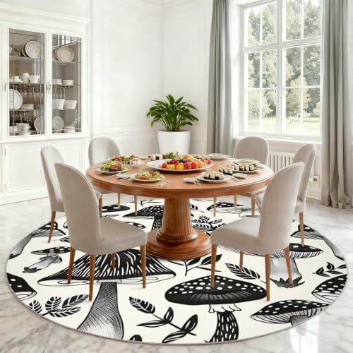Mushroom Round Rug - 6ft Washable Abstract Mushroom Round Area Rug for Living Room, 3D Plant Circle Rugs Soft Non-Slip Carpet for Bedroom Dining Table Decor Mat