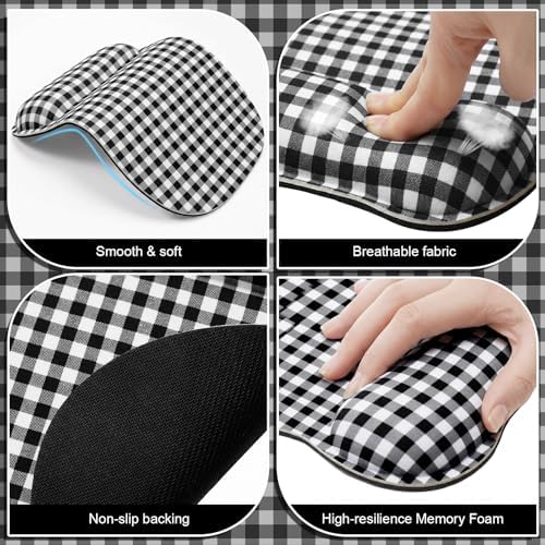 Sabary Black White Gingham Mouse Pad with Wrist Rest Checkered Mouse Pad