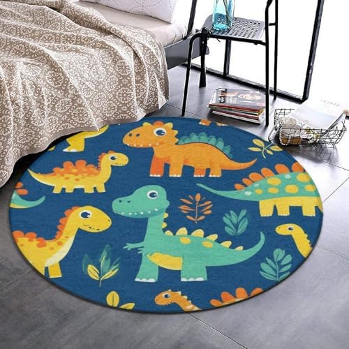Women's Large Home Decor Mat, Soft Round Yoga Carpet, Non Slip Machine Washable Home Office Circle Rug Cute Dinosaur