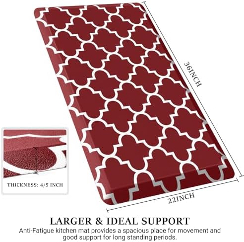 WISELIFE Anti Fatigue Mats for Kitchen Floor, 22" x 36", 4/5 Inch, Red