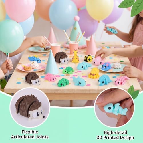 Prudiut 60 Pcs 3D Printed Animals Figurines Set Mini 3D Printed Flexible Articulated Desk Pets for Classroom Rewards Party Favors Student Prizes Collectible Animal Figures Goodie Bags, Diverse Styles