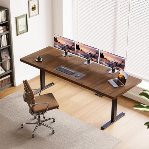 OffiGo 71 Inch Executive Electric Standing Desk Height Adjustable, Walnut
