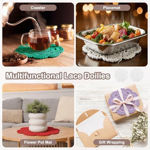 uxcell 4 Pcs Crochet Handmade Cotton Placemat Doilies for Table 7.9" White