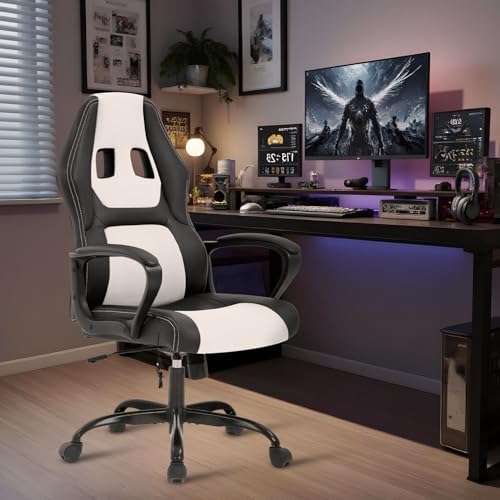 High-Back Computer Gaming Chair White Massage Office Chair Ergonomic Racing