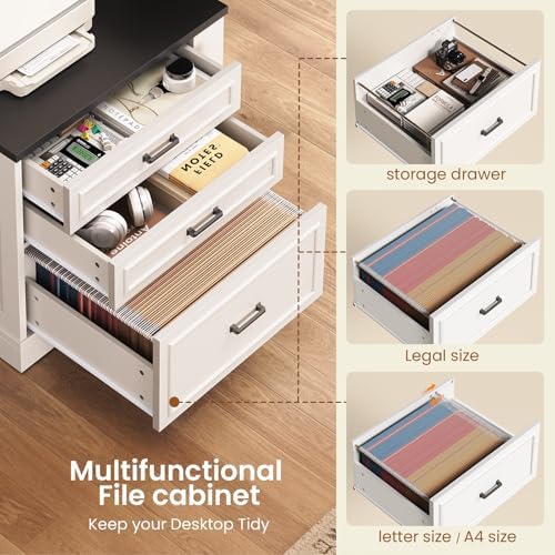 SEDETA Farmhouse L Shaped Electric Standing Desk, 70.9" x 39.4" Height Adjustable Office Executive Desk with 3 Drawers, Standing Computer Desks with Power Outlet for Home Office, White