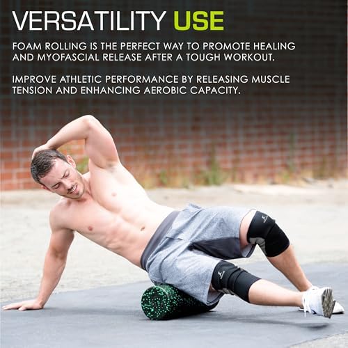 ProsourceFit High Density Foam Rollers 12 - inches long, Firm Full Body Athletic Massage Tool for Back Stretching, Yoga, Pilates, Post Workout Muscle Recuperation, Black/Green