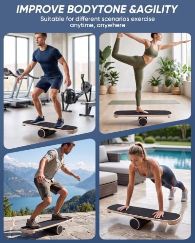 Balance Board for Adults, Surf Trainer with Wooden Roller