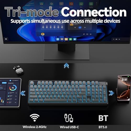 LEOBOG A98 Wireless Gaming Creamy Mechanical Keyboard with Number Pad Knob